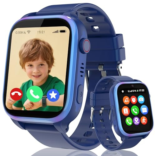 4G Smartwatch Bambini con GPS e Videochiamate, Orologio Telefono con SOS | Localizzatore WiFi e LBS Batteria 700mAh Modalità Scuola Chat Vocale Torcia Sveglia IP68 Regalo per Ragazzi Ragazze 5-12 Anni