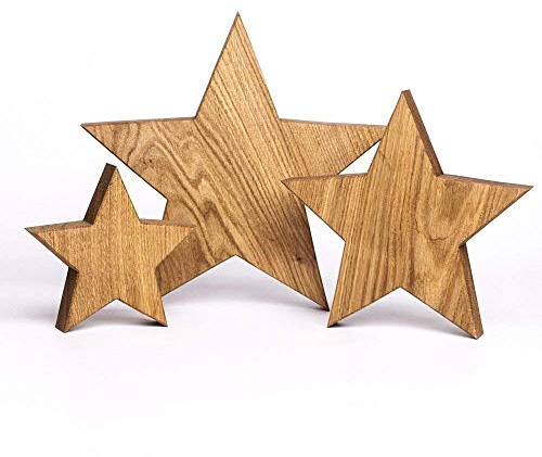 Holzsterne 3er Set Eiche – Handgefertigte Holzstern Deko aus Bayern I Weihnachtsdeko Holz für Fenster, Tisch & Advent I 20, 30 & 40 cm große Sterne
