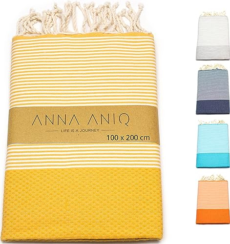 ANNA ANIQ Hamamtuch groß 100x200 cm Reise Strandtuch XXL Saunatuch Damen - 100% Baumwolle Fouta Pestemal Stranddecke Saunakilt Saunahandtuch Herren Badetuch Pareo Strandhandtuch (Gelb)