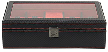 FrIEDrICH/23 Friedrich23 Uhrenkoffer – Uhrenkasten Carbon – Platz für 9 Uhren – Glasdeckel, integrierte LEDs, abschließbar