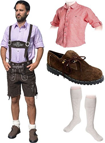 Herren Trachten Set B 5-teilig Trachten Lederhose * kurz * DUNKELBRAUN 46-60 Trachtenhemd Schuhe Socken Oktoberfest