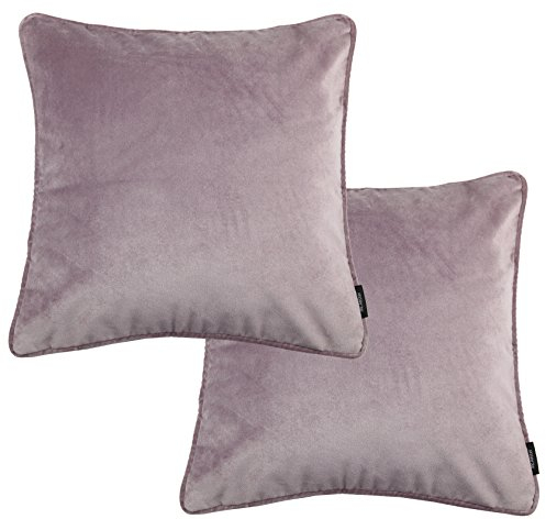 McAlister Textiles Matter Samt | 2er Packung Sofakissen mit Füllung in Flieder Violett | 43 x 43cm | griffester Samt edel paspeliert | in 25 Farben erhältlich | prall gefüllte Samtkissen