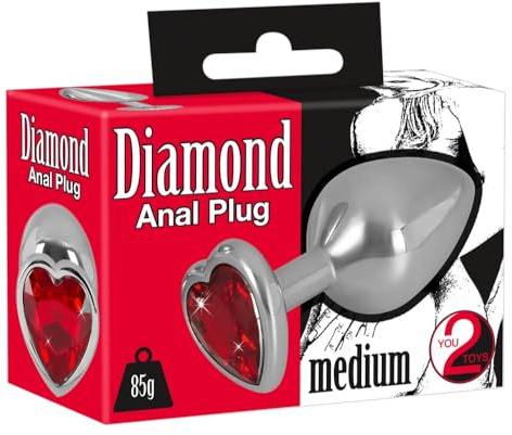 You2Toys Diamond Anal Plug medium - verführerischer Analplug für Frau und Mann, Butt Plug mit rotem Schmuckstein, intensive Stimulation für anales Training, silber