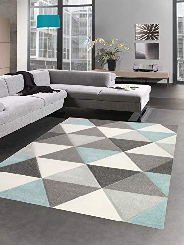 CARPETIA Teppich Wohnzimmerteppich Dreieck blau grau Creme Größe 120x170 cm