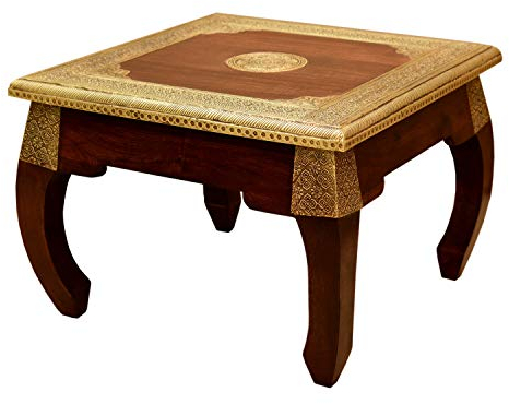 Casa Moro Orientalischer Opiumtisch Messing L 54x54x38 cm (B/T/H) aus Sheesham-Holz mit Messingintarsien | Massivholz Beistelltisch im Kolonial-Stil | Kunsthandwerk | MA5300