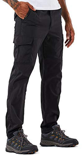 Men's Outdoor Hiking Trousers Quick Dry Lightweight and Thick Fleece Climbing Fishing Cargo Camping Ski Softshell Pants (105 Thin Black, 2XL)