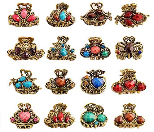 Lot de 12 mini pinces à cheveux vintage en métal - Mini pinces à cheveux papillon - Pour fille et femme - Accessoire de coiffure - Style aléatoire