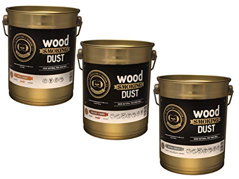 GRILLGOLD Räuchermehl Wood Smoking Dust. Zum räuchen und kalträuchern von Fisch, Fleisch und Gemüse. In Wiederverschliessbaren-Eimer. Set mit 2 Liter Buche, Erle und Kirsche