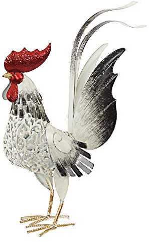 Dehner Dekofigur Hahn Jakob, ca. 50 x 42.5 x 16 cm, Metall, weiß/schwarz/rot