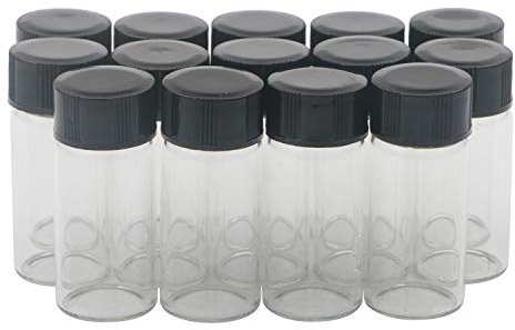Unxuey 5ml 14 Stück Transparente Glasfläschchen Schwarze Schraubverschlussflaschen Klare Probenfläschchen Lab Jar Protable Bottles