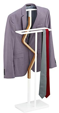 Relaxdays, weiß/Natur Herrendiener, für Anzug & Hose, Holz Metall Mix, Schlafzimmer, Kleiderbutler, HBT 107 x 48 x 20 cm, Faserplatte