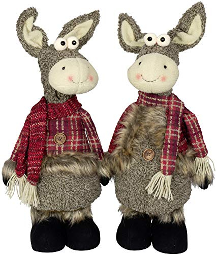 Christmas Paradise Weihnachten Dekofigur Esel Weihnachtsdeko im 2er Set Pärchen Dekoration Maultier 50cm Rot Grau
