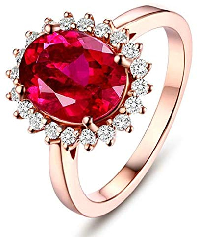 Bishilin Damen Ringe 750 Ehering, Blume Ring mit Rot Turmaline 2.1ct Hochzeitsring Rosegold Verlobungsring Diamant Große 61 (19.4)