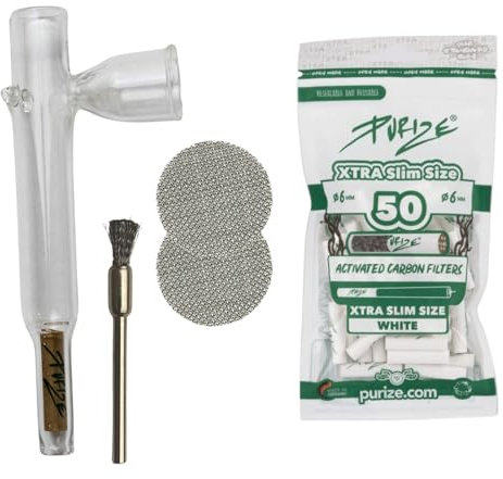 Weedness Glas-Pfeife mit Aktivkohlefilter 14 cm 4-teiliges Set – Tabakpfeife Schraubpfeife Smoking Pipe für Unterwegs Purpfeife Kleine Edle Pfeifen