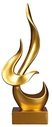 Uziqueif Flamme deko Gold skulptur Wohnzimmer modern Abstrakte Art wohnungs büro Dekoration,Harz,H 39cm Figuren,Golden