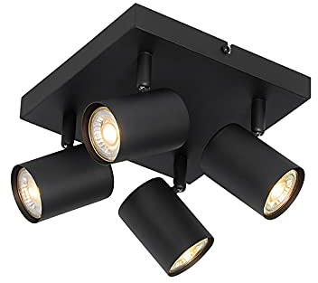 Qazqa - Moderne Deckenleuchte I Deckenlampe I Lampe I Leuchte schwarz 4-flammig Spotbalken-flammig verstellbar quadratisch - Jeana I Wohnzimmer I Schlafzimmer - Stahl Quadratisch - LED geeignet GU10