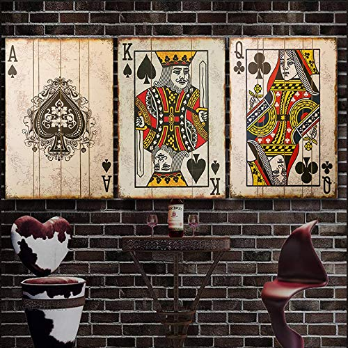 NFXOC Wandkunst Bar Pub Dekoration Home Design Bilder Wanddekoration Spielkarten Vintage Poker Leinwand Poster Und Drucke (50x70cm) 3pcs Rahmenlos