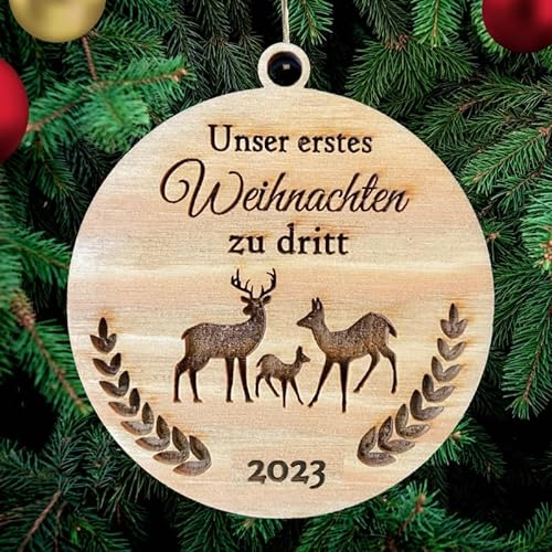 Unsert Erstes Weihnachten zu dritt Weihnachtsbaumschmuck Weihnachtsdeko aus Holz Weihnachtsbaum Deko Weihnachtsdekoration Ornament Holz Christbaumschmuck Mit Hanfseil