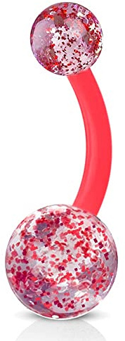 viva-adorno Bauchnabel Piercing Banane Barbell flexibel Kunststoff Glitzer Kugeln Acryl Z319