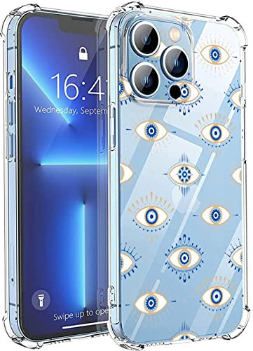 Compatible with iPhone 13 Pro Max Case, Clear Evil Eye Pattern Print Design for Boy Men Girl Women, Transparent Clear Soft TPU Protective and Non-Yellowing Phone Cover for iPhone 13 Pro Max