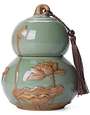 ARTLINE Airtight Lid Ceramic Tea Containers Tea Canister, Food Storage Jar Porcelain Tea Caddy Gourd Shape Design Sealed Loose Tea Tin Kichen Storage Container for Coffee Sugar, Nuts, Herb, Spice