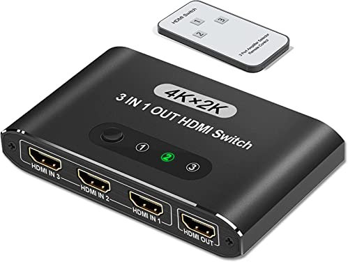 Switch HDMI, 4K@30Hz, Sdoppiatore HDMI, 3 In 1 Out Automatico, HDR/UHD/1080P/3D, per TV, PC, Fire Stick, PS5/4/3, Xbox, Blu-Ray, DVD Player