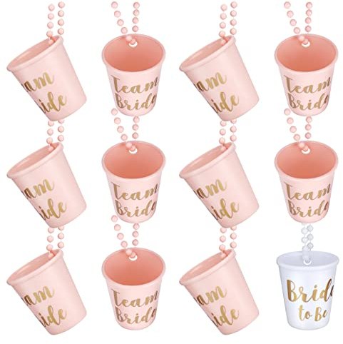 Shot Glass Necklace, 12pcs Beaded Bridal Shot Glasses, Hen Party Shot Glasses, Bachelorette and Bride Shot Glass Necklace, Bachelorette Party Necklaces with Gold Foil, for Wedding Party Bridal Shower