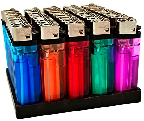 RevolutionLine - Mecheros Desechables con Piedra de fricción | Surtido de Colores | Encendedores con Rueda | Transparentes de plástico | Tamaño de Llama Ajustable | Dimensiones 9 x 12,5 x 13 cm (200)