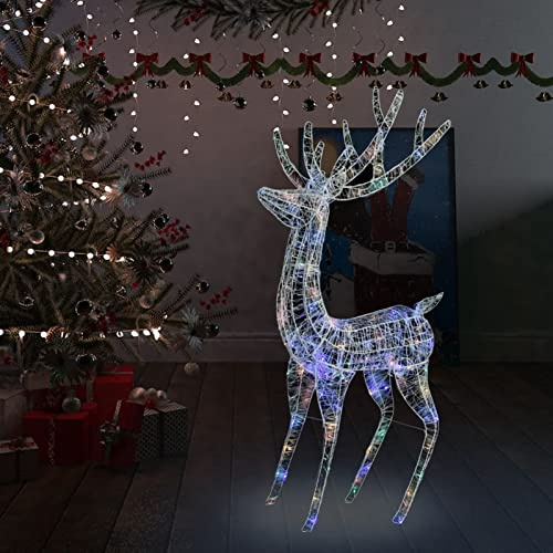 Tidyard Rentier Weihnachtsbeleuchtung, LED Rentier Familie Weihnachtsdeko, LED Leuchtfiguren Rentiere mit Schlitten, Acryl 160 LEDs Mehrfarbig
