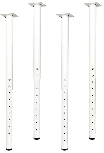 QLLY Lot de 4 Pieds de Bureau Ronds réglables en métal, 60 à 100 cm, pour Bureau à Domicile, Bricolage (Blanc)