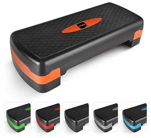KAYMAN Übungsschritte - Fitness Stepper für Zuhause & Fitnessstudio, geeignet für Aerobic, Cardio, Gewichte, Yoga, DVD Workout - 2 Stufen höhenverstellbar (10, 15cm) - Zubehör Set für Fitnessroutinen