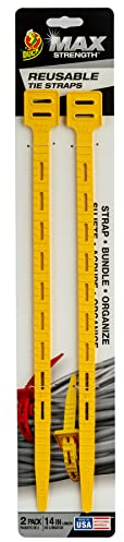 Duck Max Strength Heavy Duty Reusable Rubber Cable Ties, Tie Straps, Indoor and Outdoor 350mm - 2 Pack Yellow