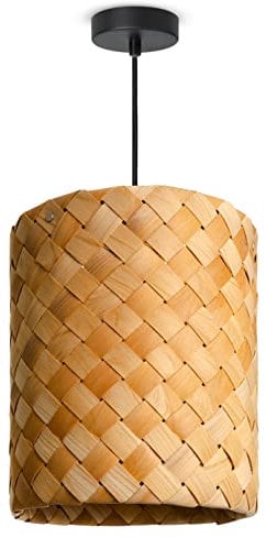 Paco Home LED Pendellampe Pendelleuchte Hängelleuchte Hängelampe für Wohnzimmer Schlafzimmer Esszimmer Schirm Papier E27, Farbe:Holz (Ø25cm), Leuchtenart___Farbe:Pendelleuchte - Schwarz