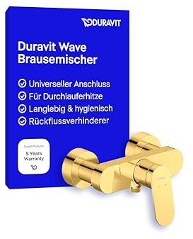 Duravit Wave Duscharmatur Aufputz für 1 Verbraucher, Badewannenarmatur mit Rückflussverhinderer, Einhebel-Brausemischer mit Keramikmischsystem, Gold Poliert