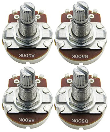 FLEOR 4 Stück A500K B500K Potentiometer in voller Größe Potis zur Lautstärkeregelung des Gitarrentons Durchmesser: 24 mm, Länge: 18 mm, lange, gerändelte, geteilte Welle