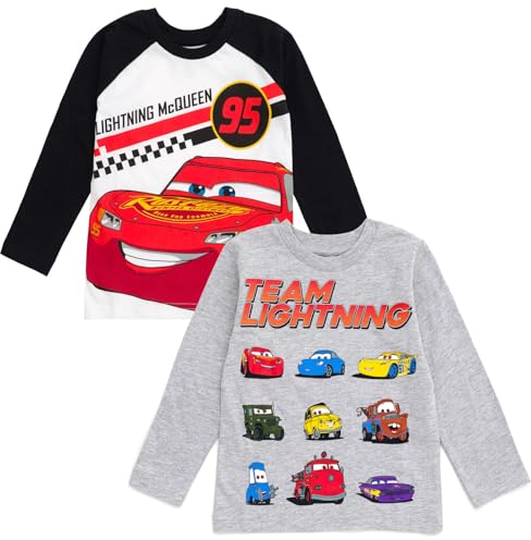 Disney Pixar Cars Tow Mater Lightning McQueen T-Shirts, für Kleinkinder bis große Kinder, 2er-Pack, Weiß / Grau, 7-8