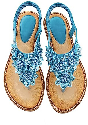 tinetill Sandali Piatti da Donna Sandali con separatore di Dita Boho con Strass Eleganti Scarpe estive Sandali da Spiaggia Open-Toe Sandali per Il Tempo Libero con Fiori di Pizzo Sandali Estivi