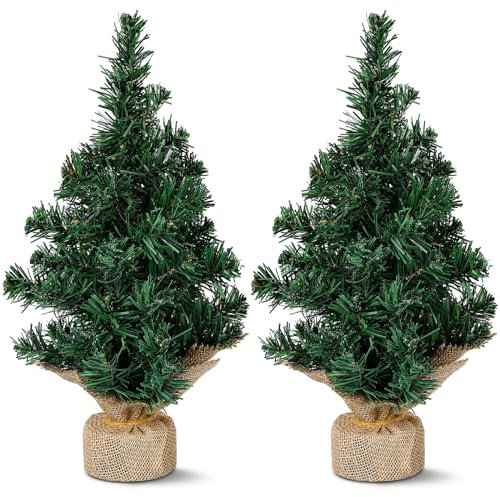 Cindeer 2 Pezzi Mini Albero di Natale da 40 cm Albero di Natale Artificiale Piccolo con Supporto Mini Albero di Pino di Natale per Casa Scrivania Ufficio Decorazione Invernale per Interni Esterni
