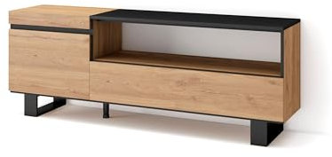 Skraut Home | Meuble TV | Banc Télé | Grand Espace de Rangement | 150x57x35cm | pour Les TV jusqu'à 65 | Design Industriel | Style Moderne | Chêne et Noir