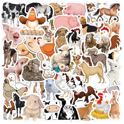 Bric Dodo 60 Stück Landwirtschaft Tiere Aufkleber Auto Laptop Telefon Gitarre Skateboard Motorrad Fahrrad Tiere Stickers Set Vinyl Wasserdicht Aesthetic Aufkleber für Jugendliche Kinder Erwachsene