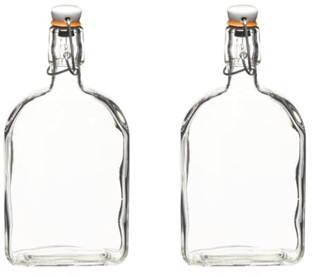 HOMEMADE KitchenCraft Bottiglia per Gin e Liquori con Tappo Meccanino in Ceramica, Chiusura Ermetica, Vetro, Capacità 500 ml, Trasparente (Confezione da 2)