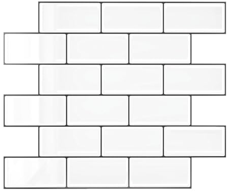VEELIKE Piastrelle Adesive Cucina Bianco Rettangoli 3D Mattonelle Adesive Bagno Impermeabile Adesivi per Piastrelle Tinta Unita Paraschizzi Cucina Adesivo Murale Vinile Adesivo 30.5cm×30.5cm 6 Pezzi