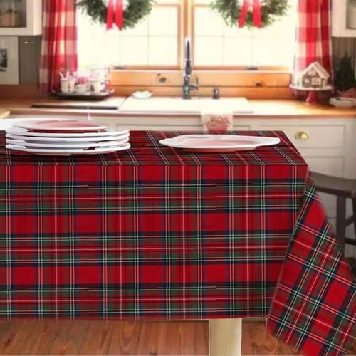 Nappe de Noël Natalina, tissu écossais avec fil Lurex, fabriquée en Italie, Nappe de Noël à carreaux avec ornement coton et polyester, disponible en plusieurs couleurs et tailles (A-rouge, 140 x 300)