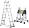 Yakimz Scala telescopica da 5 m, in alluminio, con telaio ad A, antiscivolo, con stabilizzatore triangolare e ruote, scala multiuso allungabile, portata fino a 150 kg, colore argento