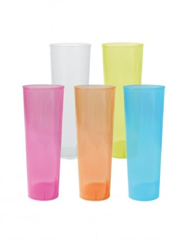 TELEVASO - 500 unidades - Vaso Tubo 300 ml Reutilizable Ligero - Polipropileno (PP) - Colores surtidos - Vaso ecológico Libre de BPA, Ideal para cerveza, cubatas, agua