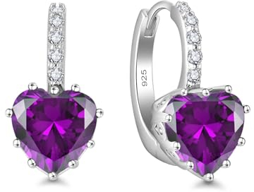 Starchenie Orecchini Donna Sterlina Argento 925 Cuore Ametista Zirconi Pietra Portafortuna Orecchini Compleanno Gioielli