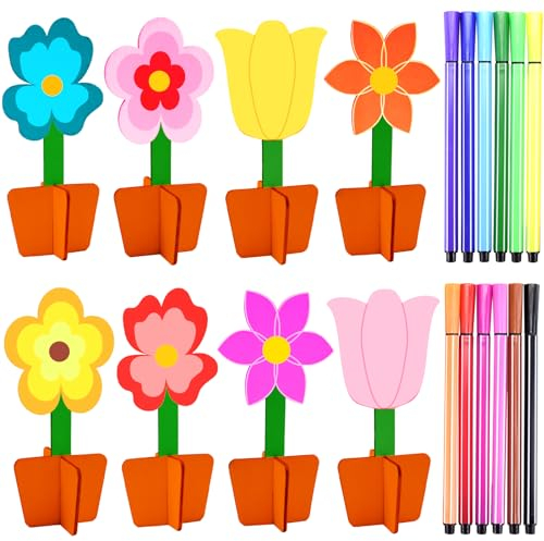 RUIJIE 3D Blumen Holz Bastelset zum Bemalen, 20 Stück Blumen Bastelsets für Kinder, DIY Blumentöpfe Basteln Handwerk Holzbastelsets für Mama Muttertagsgeschenk Mädchen Jungen Kindergeburtstag Frühling