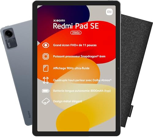 Xiaomi Tablet Pad SE 8 256GB + Funda de Fieltro, Cargador rápido Incluido, Pantalla de 11, batería 8000mAh, cámara Trasera de 8MP, Gris