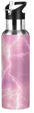 Electrifying Lightning Bolt Isolierte Wasserflasche aus Edelstahl, für Kinder, Sport, Thermoskanne mit Strohhalm-Deckel, elektrisierende Lightning-Wasserflasche, auslaufsicher, Thermosflasche für