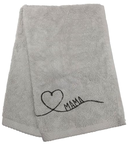 Mea-Living Gästehandtuch Mama Herz geschwungen, grau - Besticktes Handtuch, Geschenkidee zum Muttertag